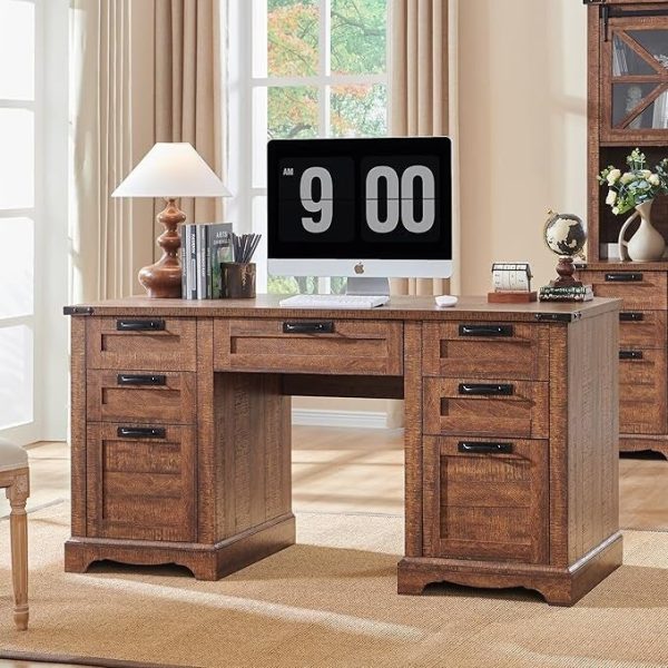 60 Farmhouse Executive Desk, Wood Home Office Desk, Computer Desk