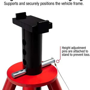 10-Ton Medium Height Pin Type Jack Stands, Pair, Red