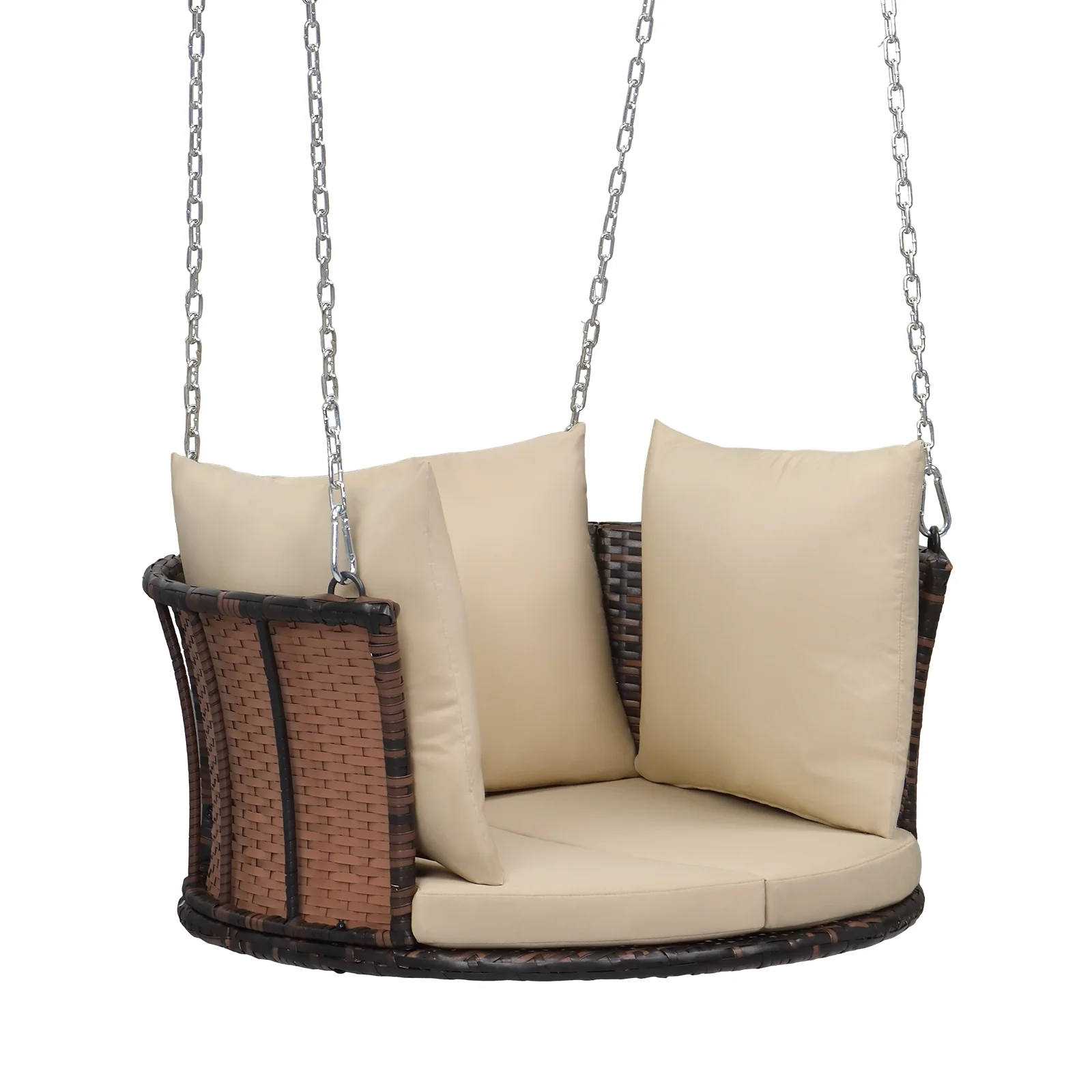 Zimtown Patio Rattn Wicker Swing, Outdoor Bench w/ Blue Cushion, Outdoor Seat Garden Swing for 2 Person