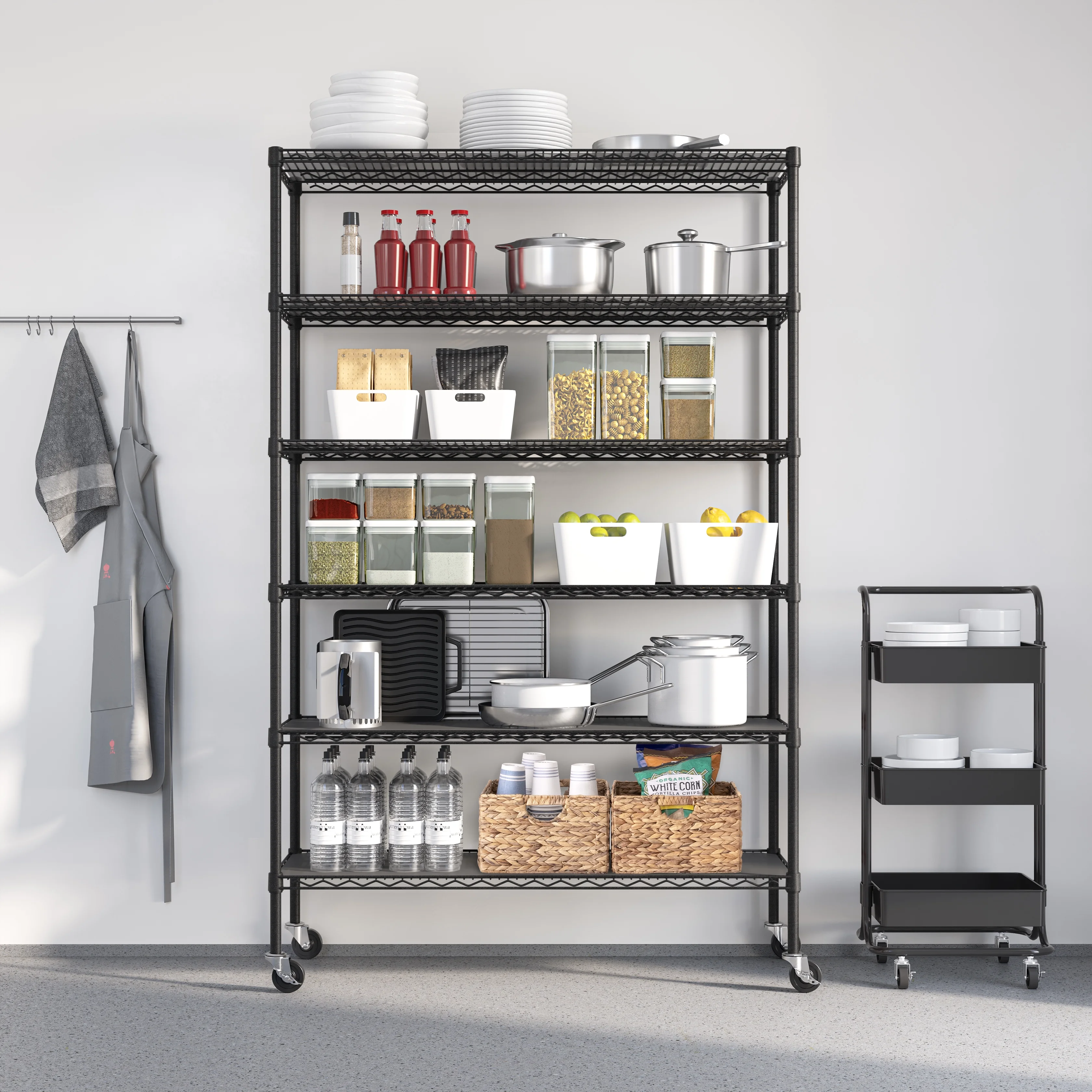 Seville Classics Solid Steel Wire Shelving Storage Unit Adjustable Shelves Organizer Rack, for Home, Kitchen, Office, Garage, Bedroom, Closet, Graphite, 6-Tier, 48" W x 18" D x 75.5- H