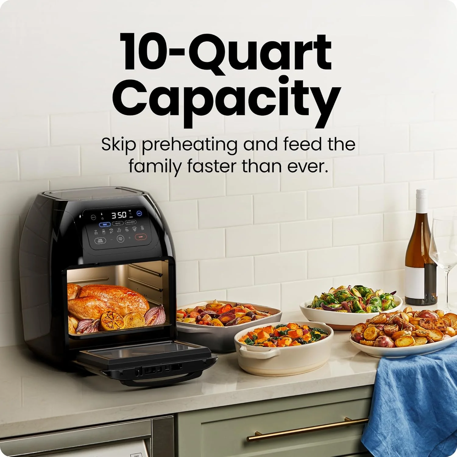 Chefman Multifunctional Digital 10 Qt. Air Fryer+ Rotisserie, Fry, Roast & Bake, 17 Presets - Black