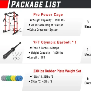 Sportsroyals Power Cage,1600lbs Multi-Function Power Rack with Adjustable Cable Crossover System and More Training Attachment, Weight Cage for Home Gym