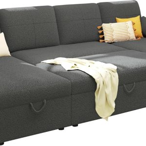 VanAcc Sofa Bed, Sleeper Sofa with Storage Chaise 2 in 1 Pull Out Couch Living Room