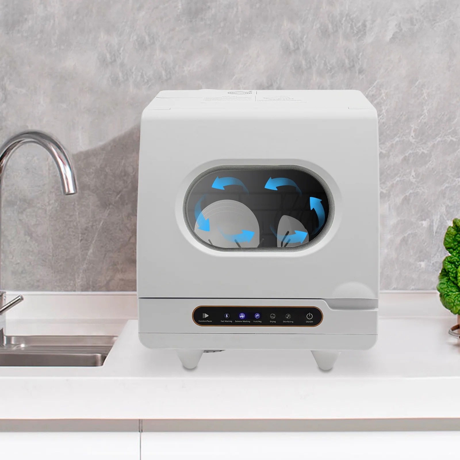 ToppiJoy Portable Countertop Dishwasher with 5 Washing Functions, Quick Wash, Sterilization & Energy-Saving Design -C Ideal for Small Kitchens, Apartments, and Family Homes