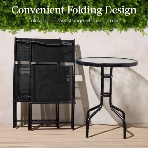 Best Choice Products 3-Piece Patio Bistro Dining Furniture Set w/ Glass Tabletop, Folding Chairs - Gray