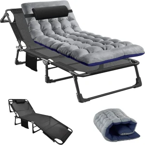 Slsy Folding Lounge Chair, 5-Position Adjustable Outdoor Reclining Chair, Folding Sleeping Bed Cot, Folding Chaise Lounge Chair for Pool Beach Patio Sunbathing