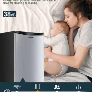 Upstreman 3.2 Cu.Ft Mini Fridge with Freezer, Single Door Mini Fridge, Dorm Fridge, Adjustable Thermostat, Mini Refrigerator for Bedroom, Office, Dorm, Black-BR321