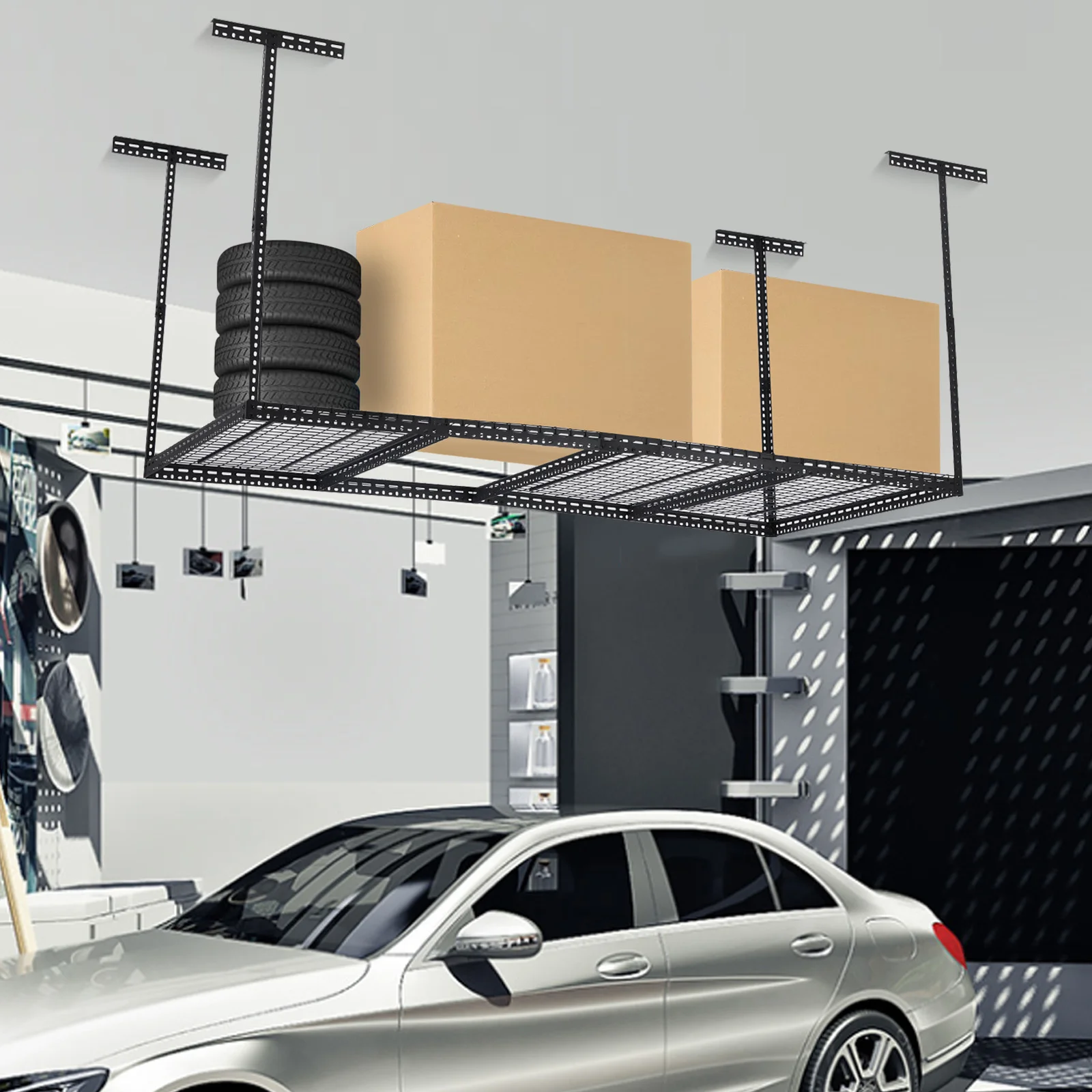 4x6 Overhead Garage Storage Rack -C Heavy Duty Metal Ceiling Shelving, Adjustable Organization System for Garage -C 330lb Capacity, Easy Install, Space-Saving Overhead Storage