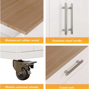 Soscana Kitchen Island Storage,Rolling Kitchen Island with Wheels,Kitchen Cart with Storage Rack & Drawer,Solid Wood Countertop,Kitchen Kitchenware Storage Rack Operation Console,White