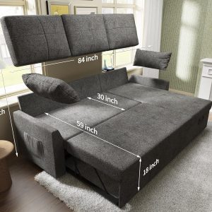 VanAcc Sofa Bed, Sleeper Sofa with Storage Chaise 2 in 1 Pull Out Couch Living Room