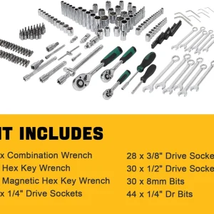 216 Pcs Tool Set, Professional Mechanic Tool Kit and Sockets Wrenches Set with Storage Box, Metric and Sae, Portable Drill Set for Diy, Home Maintenance, Workshops