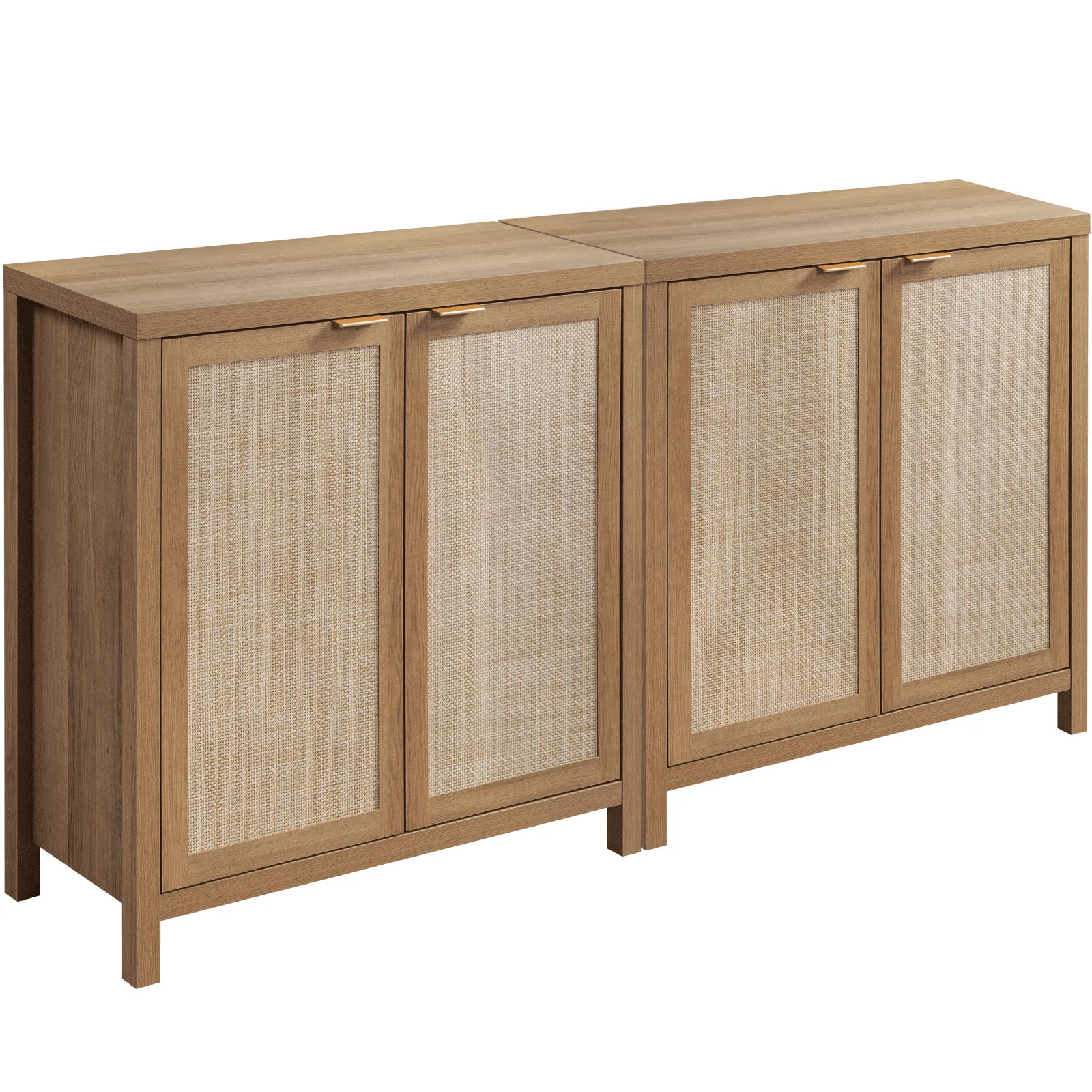 Sanspredet Sideboard Buffet Cabinet Set of 2, Rattan Cabinet with Doors Farmhouse Kitchen Storage Cabinet, Boho Liquor Cabinet Accent Cabinet