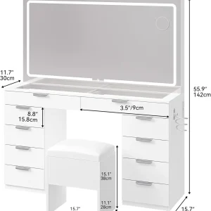 YITAHOME Vanity Set with LED Mirror, 10 Drawers, Stool Included