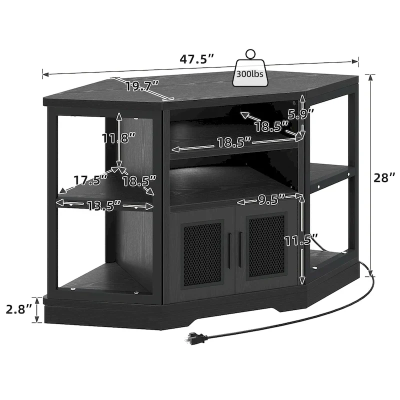 Farmhouse Corner TV Stand Entertainment Center Media Console for TVs up to 55 with Power Outlet