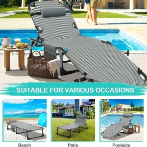 Slsy Folding Lounge Chair, 5-Position Adjustable Outdoor Reclining Chair, Folding Sleeping Bed Cot, Folding Chaise Lounge Chair for Pool Beach Patio Sunbathing
