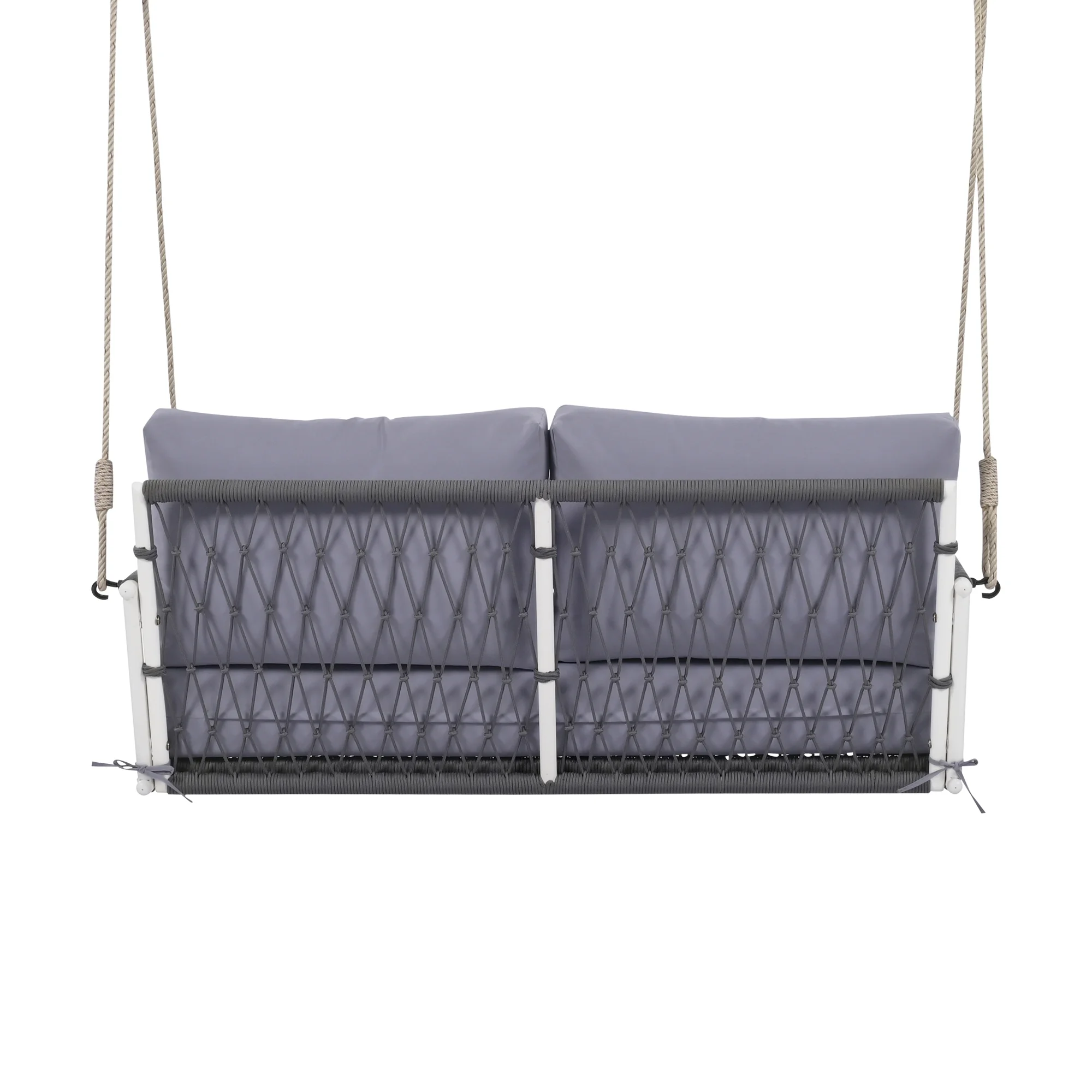 Harper & Bright Designs PE Ratten Porch Swing Chair, 2-Seater Hanging Swing Bench with Chains, All Weather Design Patio Furniture Swing for Backyard Garden Poolside, Grey and White
