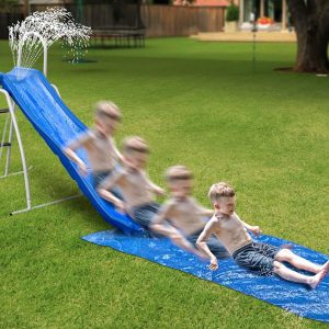 XDP Recreation 6 Foot Water Wave Slide with Built In Adjustable Sprinkler, Freestanding with Ground Pad and Hose Extension for Lawn Fun, Ages 3 to 8