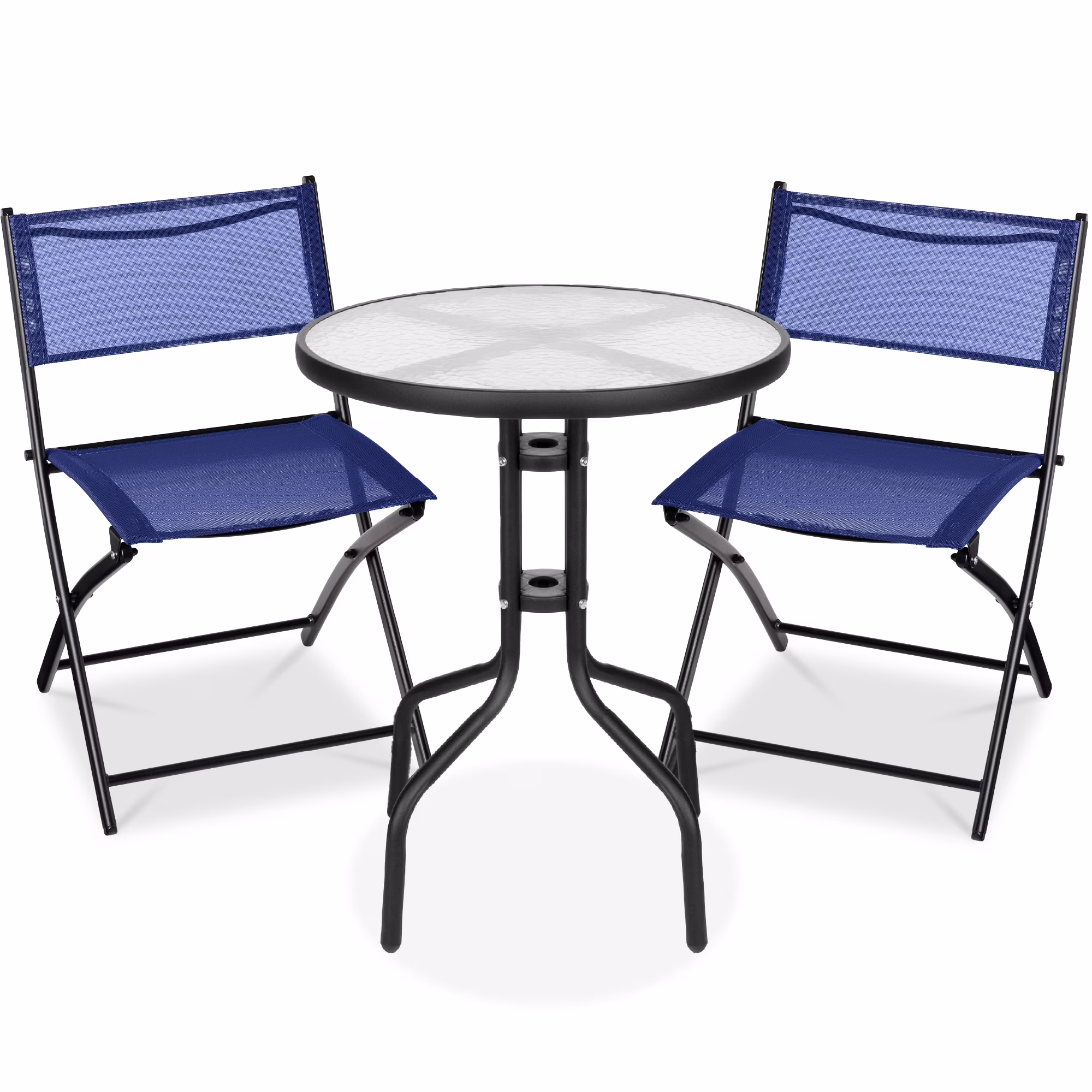 Best Choice Products 3-Piece Patio Bistro Dining Furniture Set w/ Glass Tabletop, Folding Chairs - Gray