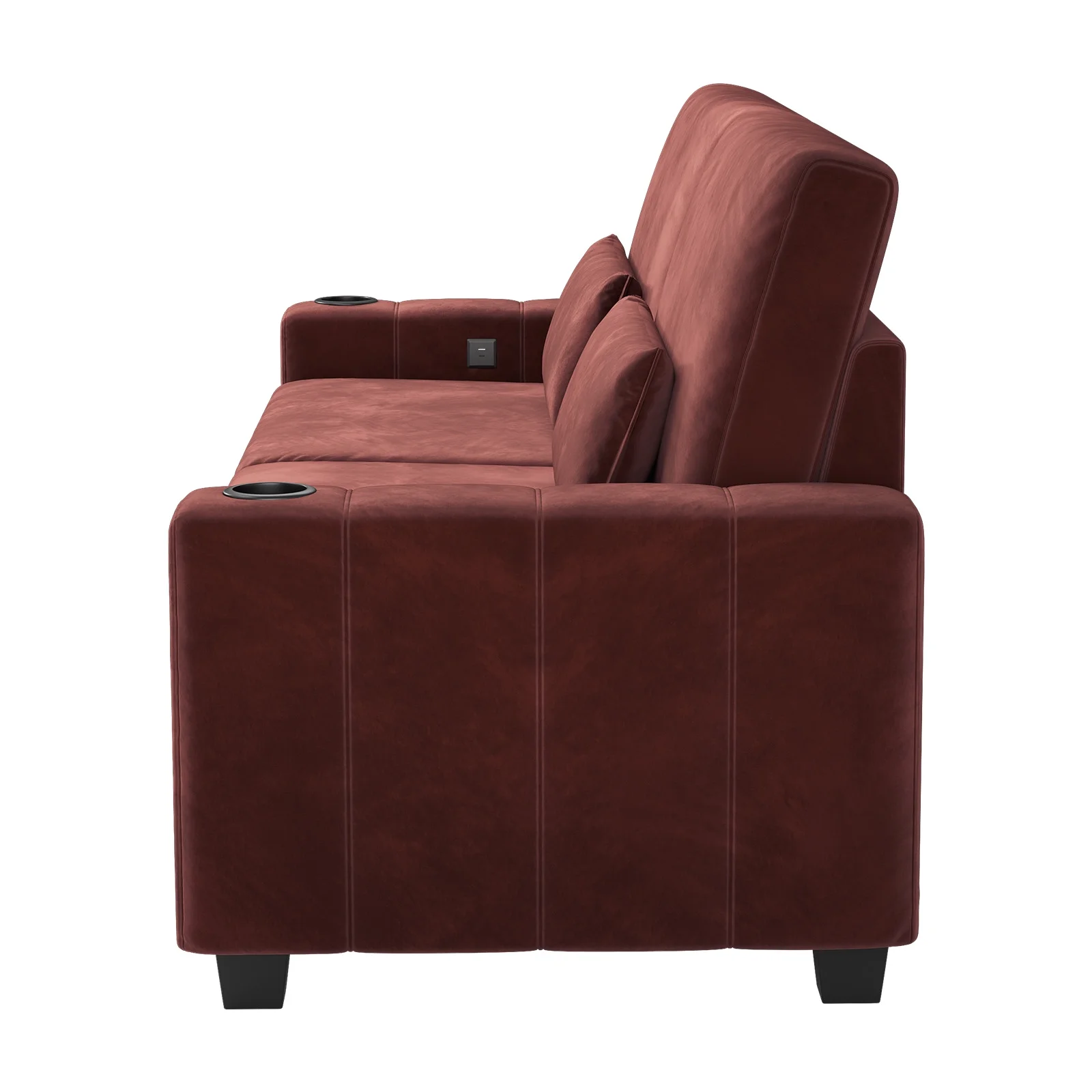 87-Large Loveseat Sofa, 3 Seater Couch with Storage, Velvet Fabric Deep Seat Sofa with Pillow& Cup Holders, Modern Comfy Sofa with USB& Type-C Ports, Home Sofa Couch for Living Room Bedroom