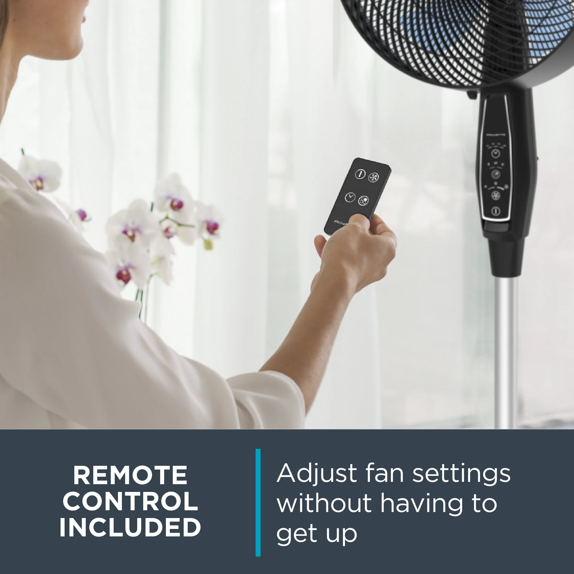 Rowenta Turbo Silence Standing Floor Fan with Remote, 53 Inch, Portable, 5 Speeds, VU5670