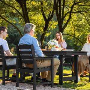 SERWALL 7-Piece Patio Table Set, Outdoor HDPE Dining Furniture with Umbrella Hole, All Weather Table and Chairs for Lawn, Garden, Poolside, Aruba