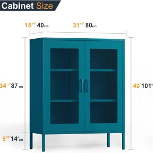 CHSHIN 40" H Blue Metal Storage Cabinet with 2-Mesh Doors for Home,Office,Kitchen,Bar(Width:31.5")