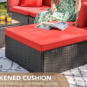 Devoko 5 Pieces Patio Furniture Sets All Weather Outdoor Sectional Patio Sofa Manual Weaving Wicker Rattan Patio Seating Sofas with Cushion and Glass Table(Beige)