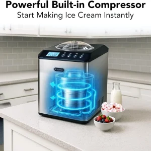 Whynter 2.1 Qt Ice Cream Maker, Built-In Compressor, Stainless Steel