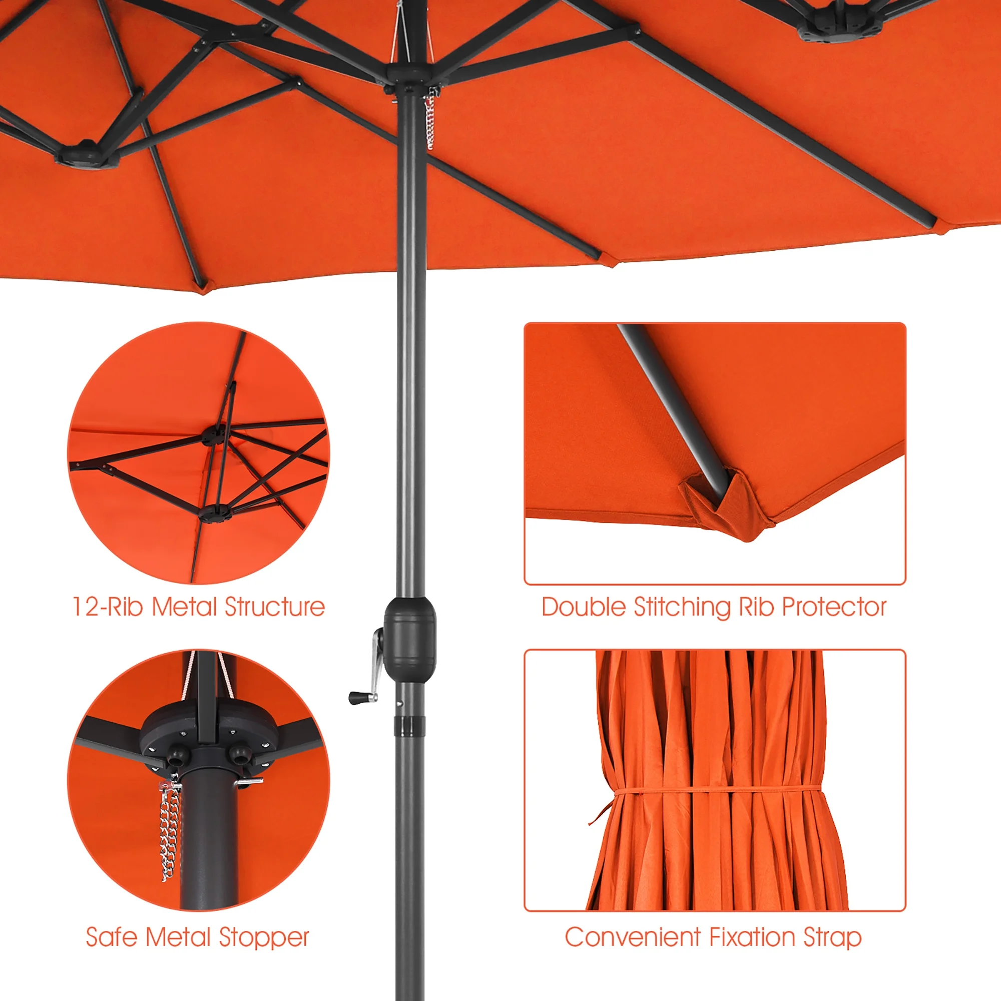 Costway 15ft Beige Patio Double-Sided Umbrella, Crank Lift