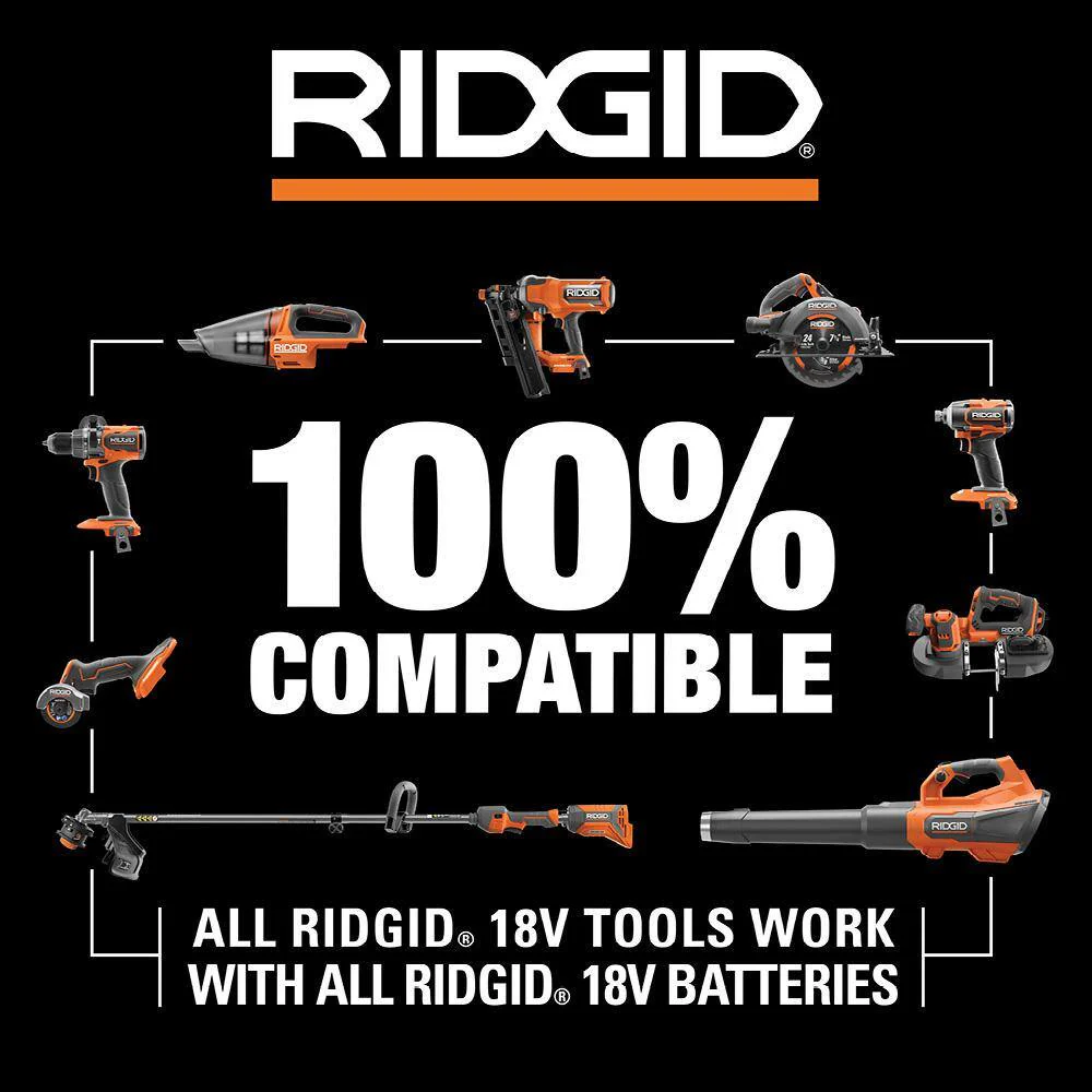 RIDGID 18V Brushless Cordless Leaf Blower, 510 CFM, 130 MPH, with 6.0Ah Battery & Charger