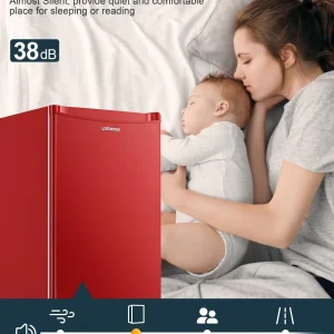 Upstreman 3.2 Cu.Ft Mini Fridge with Freezer, Single Door Mini Fridge, Dorm Fridge, Adjustable Thermostat, Mini Refrigerator for Bedroom, Office, Dorm, Black-BR321