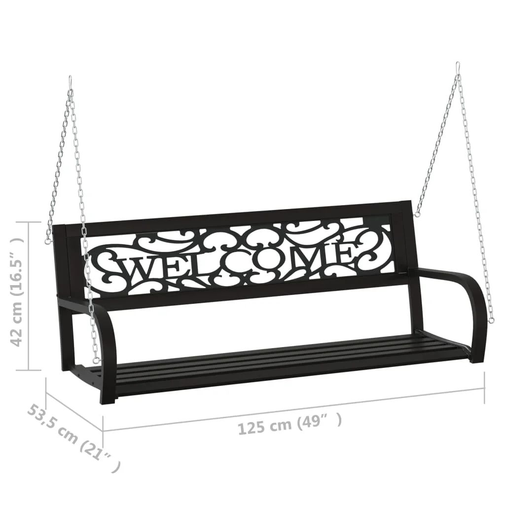 vidaXL Patio Swing Bench 49.2" Steel and Plastic Black