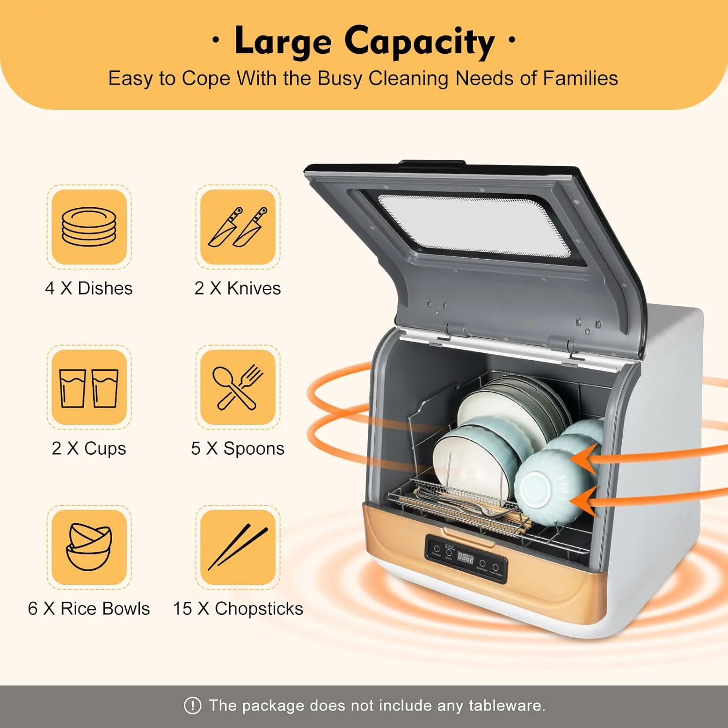 1200W Kitchen Countertop Dishwasher, Portable Mini Dishwashe 360- Streak-Free Deep Cleaning, 4 Washing Programs Automatic Dish Washing Machine for Home, Apartment, Black