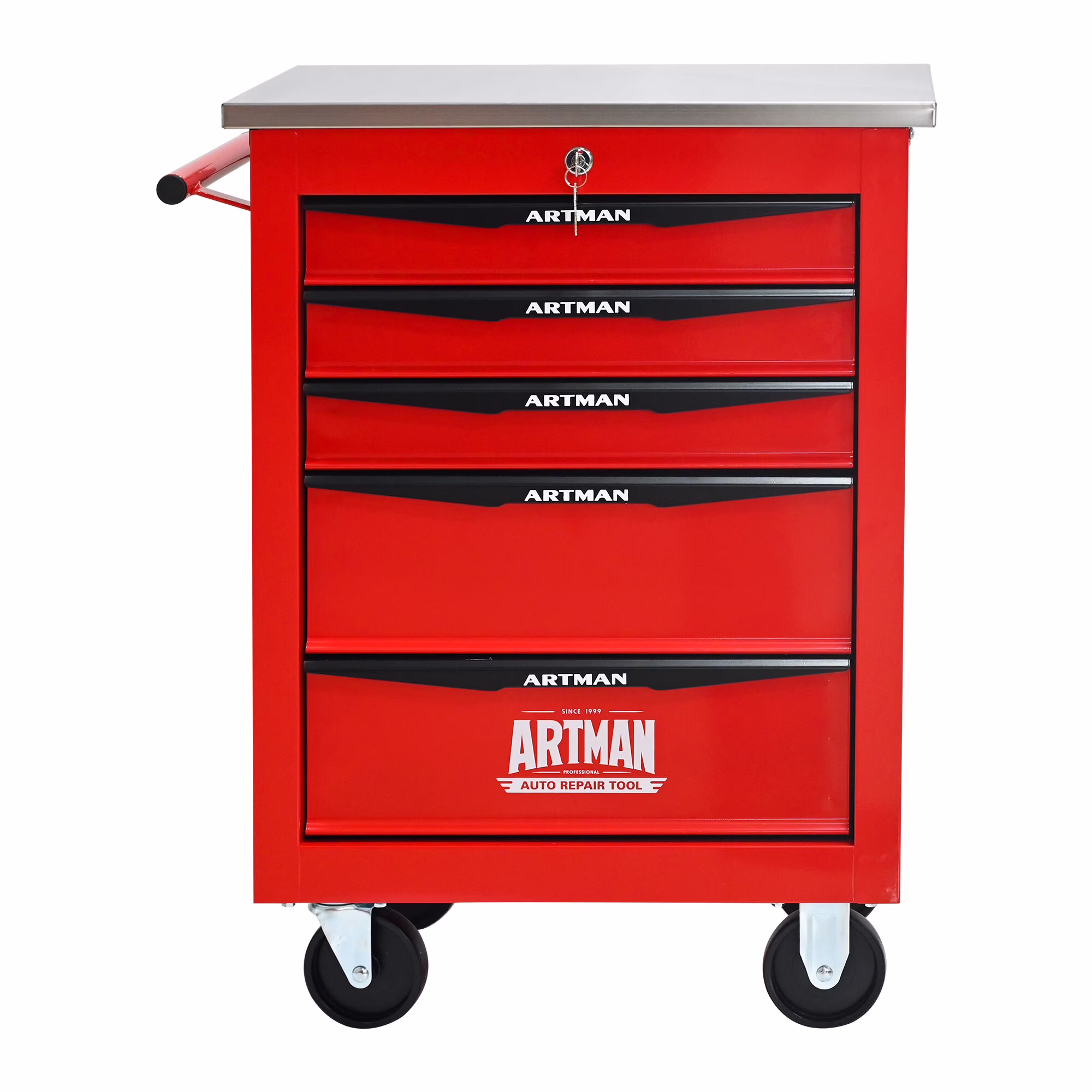 Tool Cabinets 4 Drawers Multifunctional Tool Cart with Wheels,Metal Rolling Tool Cart Storage for Garage Workshop Warehouse Repair Shop--With Stainless Steel Roof- Red&Black,Garage Tool Cabinets