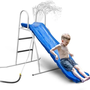 XDP Recreation 6 Foot Water Wave Slide with Built In Adjustable Sprinkler, Freestanding with Ground Pad and Hose Extension for Lawn Fun, Ages 3 to 8