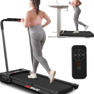 FYC 3.5HP Under Desk Treadmill 300LBS Weight Capacity 2-in-1 Foldable Design Remote Control & LED Display Compact Electric Walking and Running Machine for Walking Running Jogging (Black)