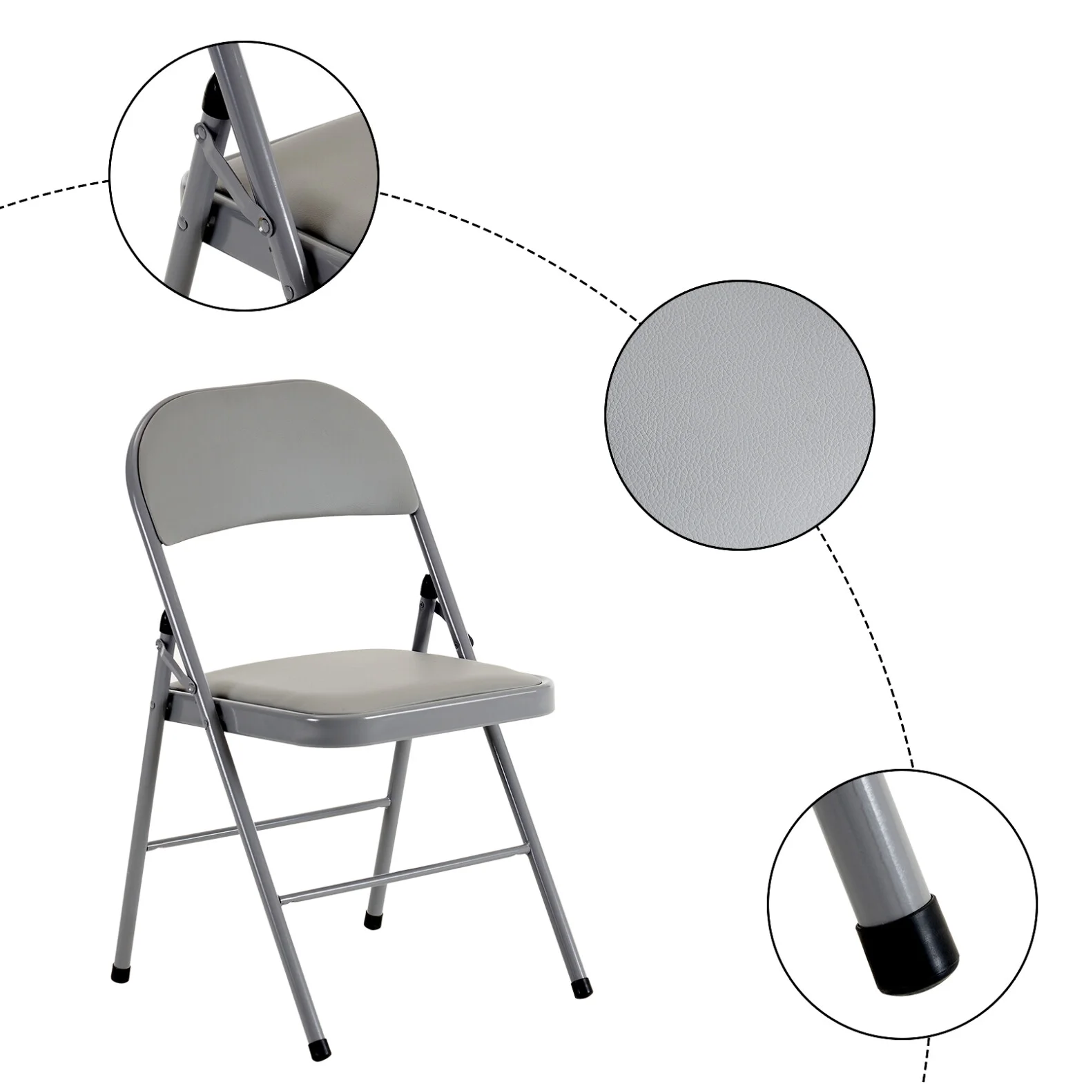 6 Pack Gray Folding Chairs with Padded Seats, Portable Stackable Foldable Chairs for Indoor & Outdoor, Commercial Seat with Metal Frame for Events Office Wedding Party, 330lbs Capacity
