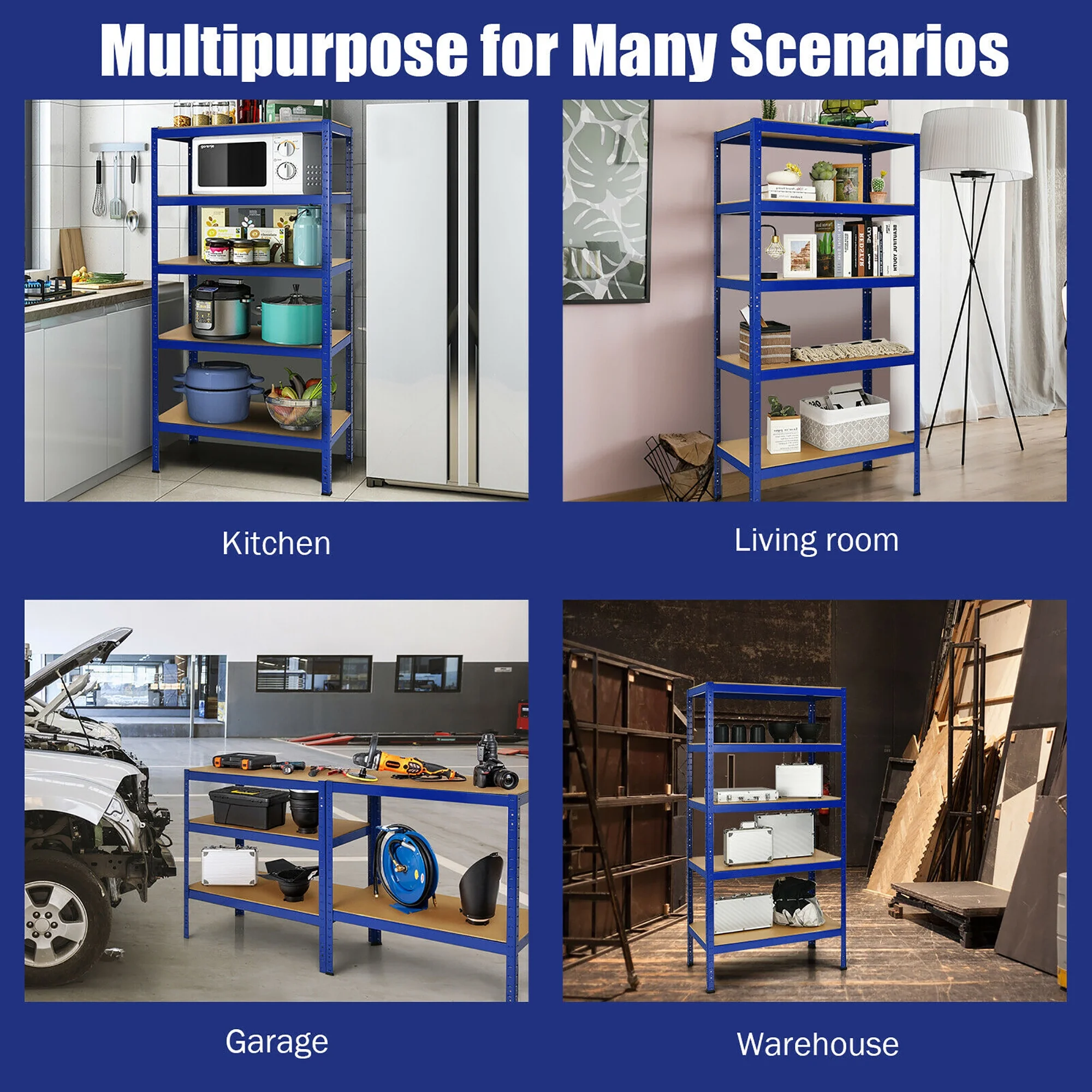 Costway 72'' Heavy Duty Steel 5 Level Garage Shelf Storage Adjustable Shelves Silver