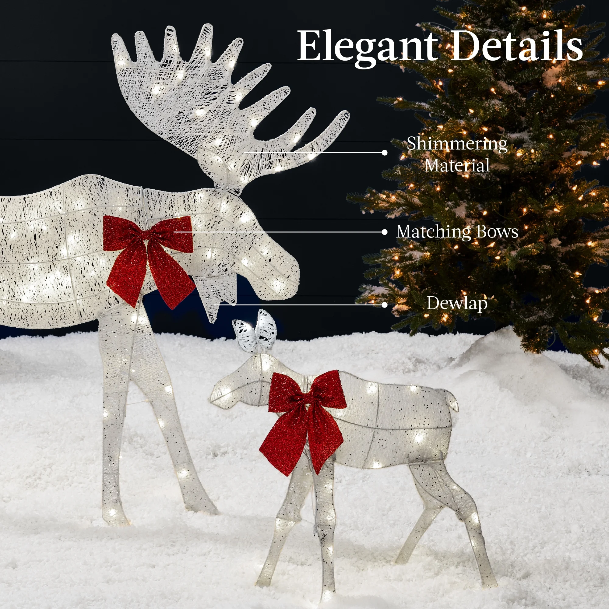 Best Choice Products 4ft 2-Piece Lighted 2D Christmas Moose Set Outdoor Decor w/ 125 LED Lights, Stakes - Rattan