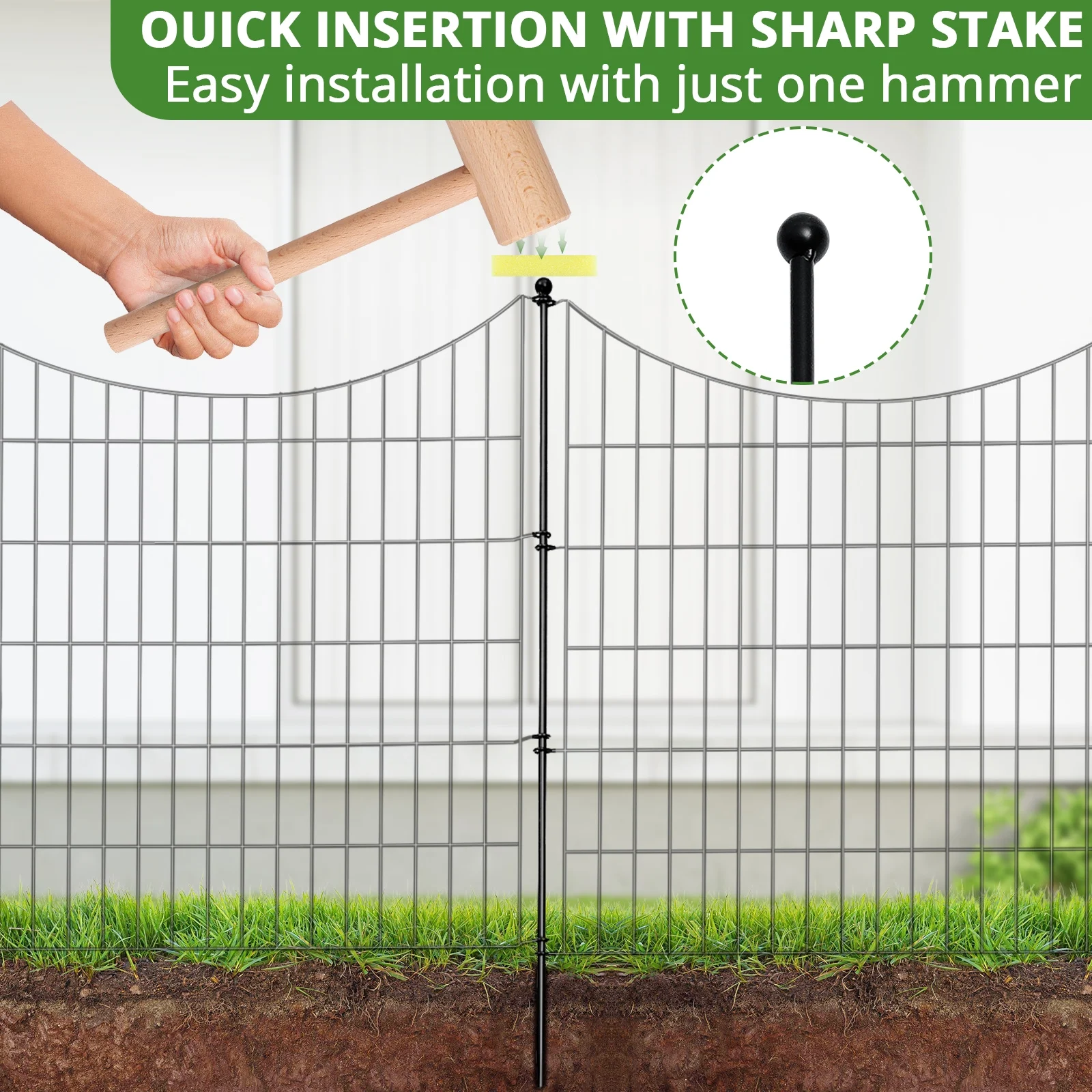 BSHAPPLUS® Garden Fence 10 Pack ,33in (H) x 24ft (L) Metal Fence,Rustproof Decorative Fence,Animal Wire Fence,Wrought Iron Fence, Outdoor Picket Fencing No-Dig for Yard, Lawn and Patio Borders