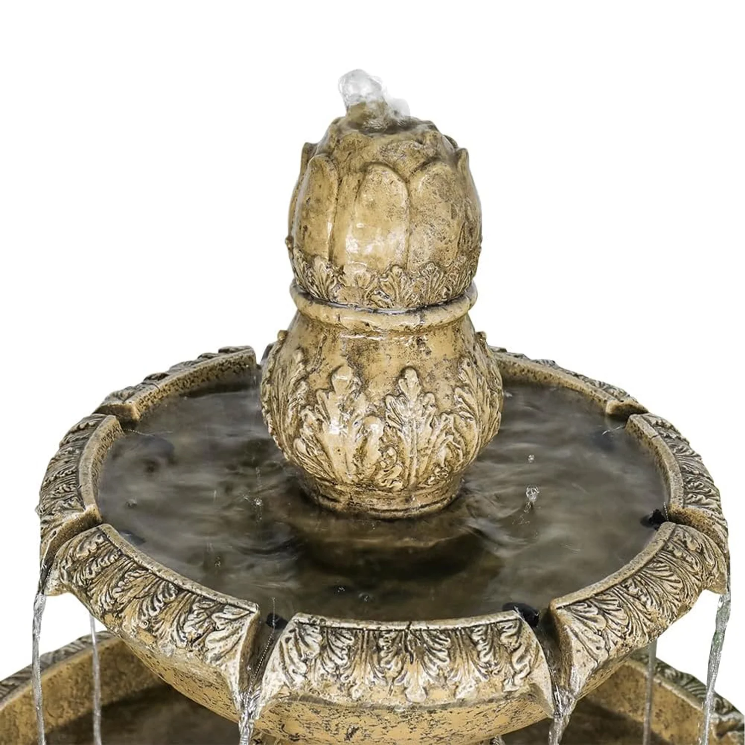48-?H Outdoor Floor Water Fountain, 3-Tiers Concrete Water Fountain with Submersible Electric Pump - Garden Cascading Waterfall for Yard Patio Lawn Home Decor