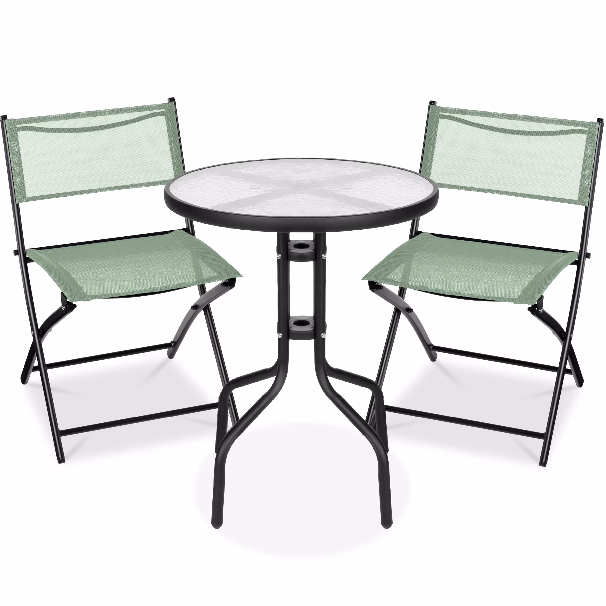 Best Choice Products 3-Piece Patio Bistro Dining Furniture Set w/ Glass Tabletop, Folding Chairs - Gray