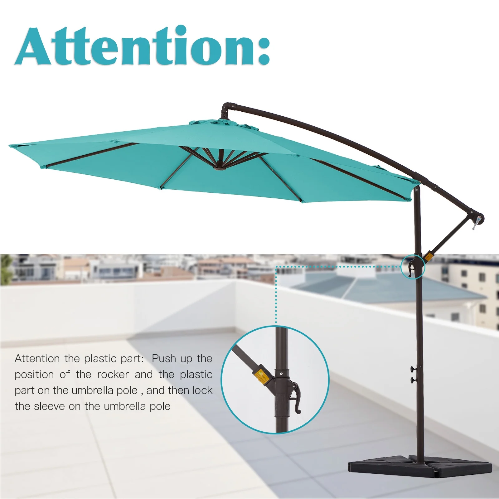 JUSTLET 10ft Heavy Duty Patio Hanging Offset Cantilever Patio Umbrella W/ 4-Piece Base Included Included, Beige