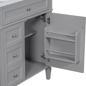 36" Bathroom Vanity with Single Sink Combo, Modern Undermount Bathroom Sink Cabinet with 2 Drawers and a Tip-Out Drawer, Freestanding Bathroom Vanities, Soft Closing, Solid Wood Frame