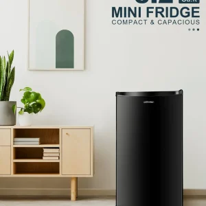 Upstreman 3.2 Cu.Ft Mini Fridge with Freezer, Single Door Mini Fridge, Dorm Fridge, Adjustable Thermostat, Mini Refrigerator for Bedroom, Office, Dorm, Black-BR321