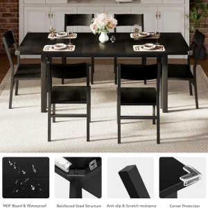 iPormis 63" Extendable Dining Table for 4-8, Square Wooden Dining Room Table with Metal Base, Modern Extendable Table for Small Kitchens, Dining Office Areas, Black