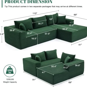 110 Cloud Sectional Couch, Boneless Sofa for Living Room Modular Sectional Sofa with Deep Seat