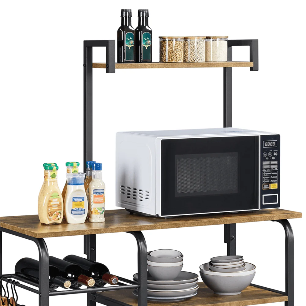 Alden Design 35.5" Kitchen Storage Shelf Baker's Rack with 10 Hooks, Rustic Brown