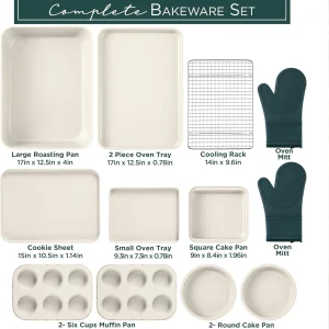 Country Kitchen 13-Piece Nonstick Cookware and Bakeware Set - Pots and Pans Collection with Stackable Design, Cream