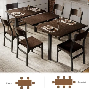 iPormis 63" Extendable Dining Table for 4-8, Square Wooden Dining Room Table with Metal Base, Modern Extendable Table for Small Kitchens, Dining Office Areas, Black